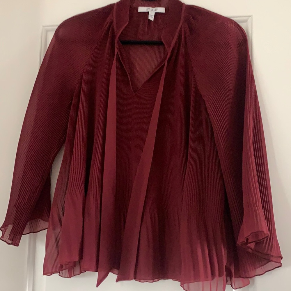 10 Crosby Derek Lam Burgundy Pleated Tie-Neck Blouse